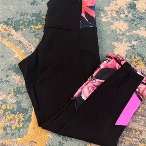 Lululemon Athletica Black and Pink Floral Leggings